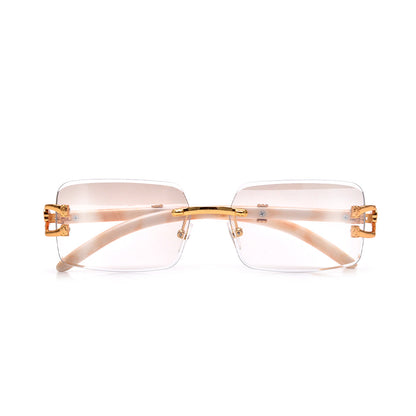 RIMLESS FASHION NARROW HORSE SHOE WOOD TEMPLE SUNNIES